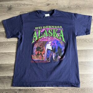 VTG CYRK Wilderness Alaska Bear‎ Moose T Shirt Sz L Nature Tee SS Made in USA